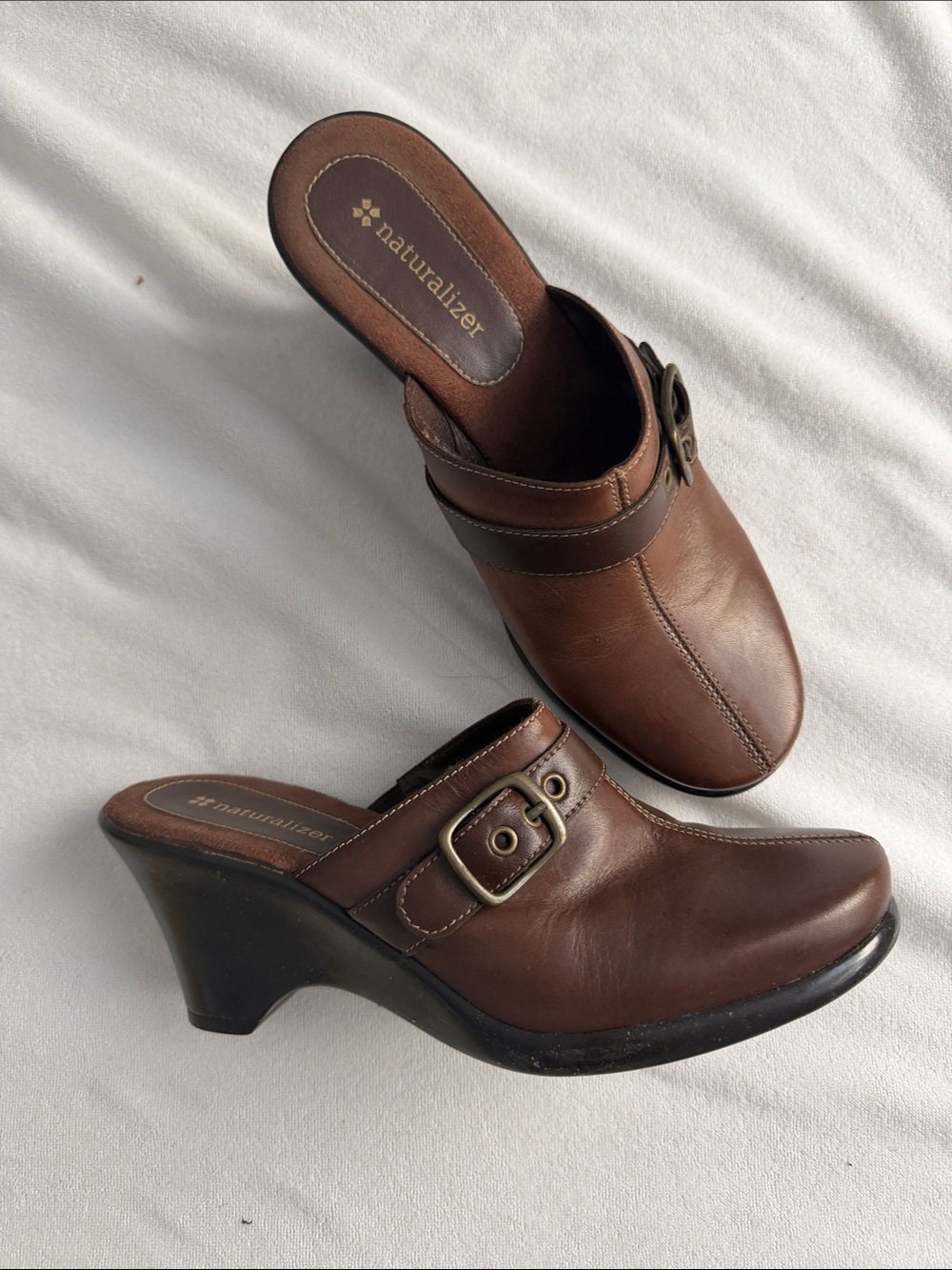 Naturalizer Brown Leather Buckle Mule Heels size 6.5